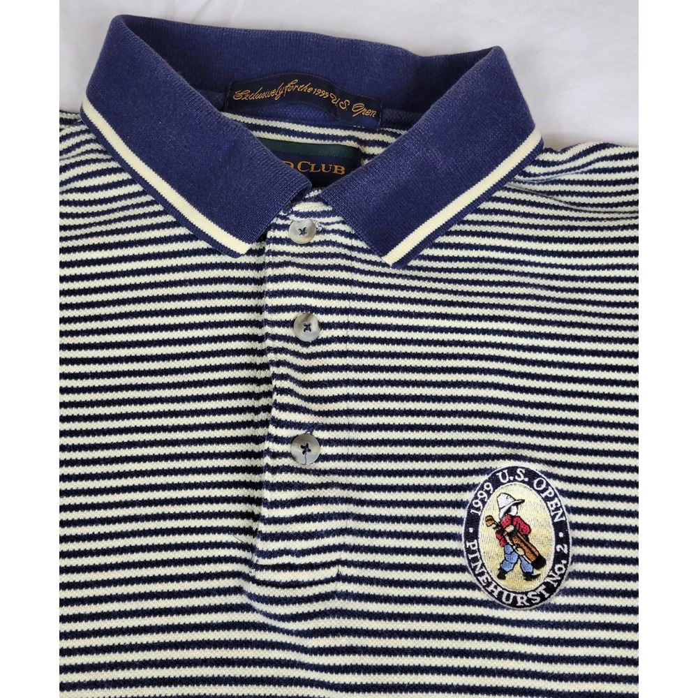 IZOD Club 1999 US Open Pinehurst Golf Polo Shirt Mens XL Navy Stripe Embroidered